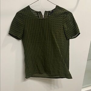 J. Crew Dark Green Sheer Striped Blouse